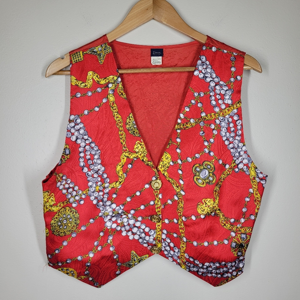 Vintage 80s 90s Honey Collection Red Necklace Jewelry Chain Vest One Size